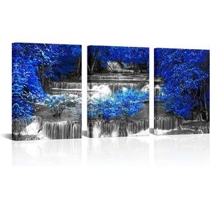 Blue Waterfall Triptych Canvas Art